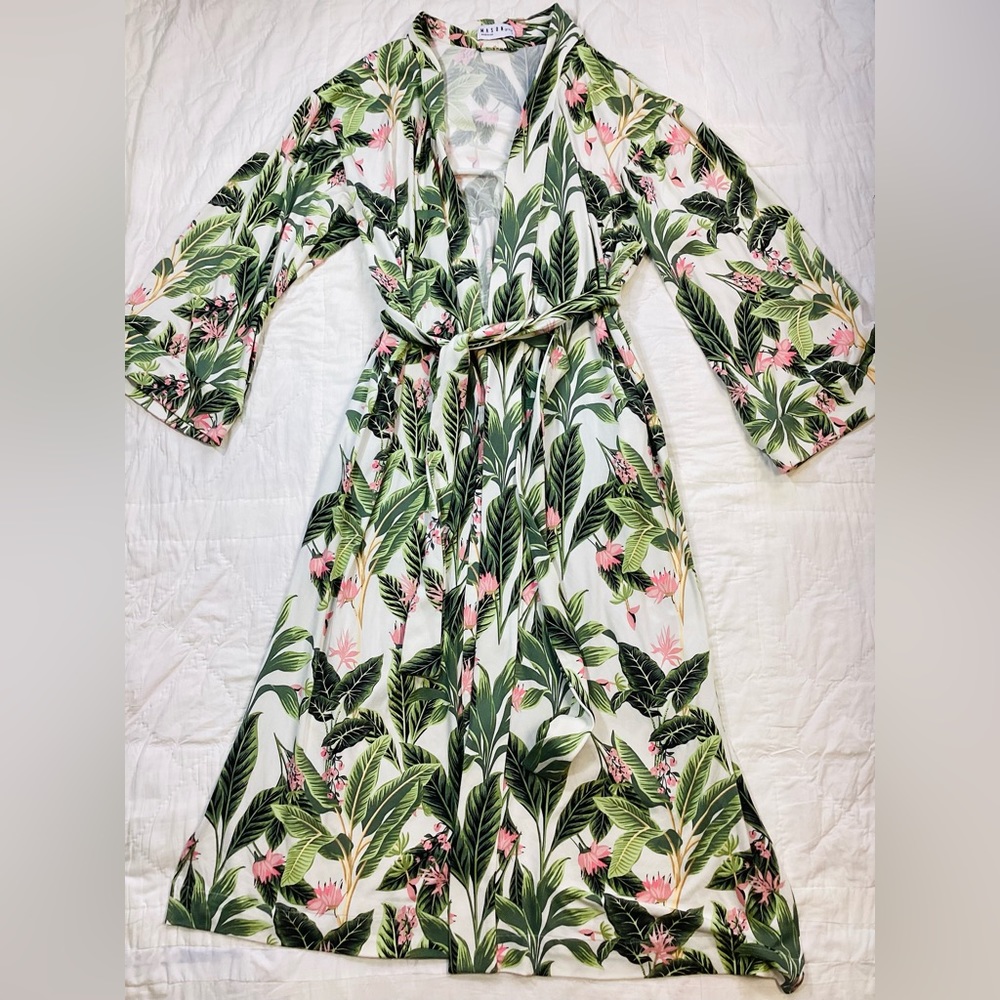 Mason Grey USA Hawaiian Palm Floral Kimono Robe Small